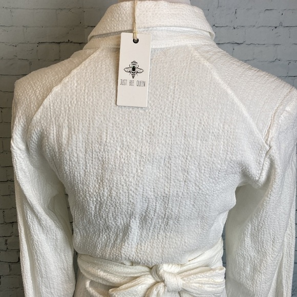 Just BEE Queen NWT Valentina Puckered Ivory Linen Long Sleeve Wrap Top Artisan - Picture 11 of 16